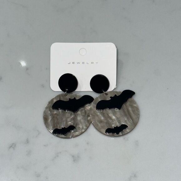 Opulent full moon bat circular drop dangle earrings | Sz OS, New - Picture 3 of 3